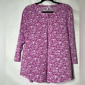 Chaus Purple Floral Button quater zip pullover
